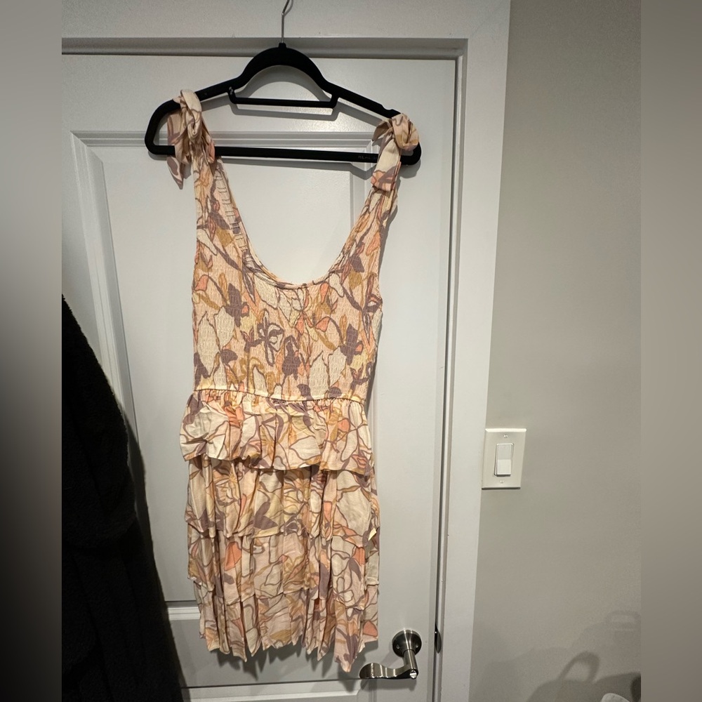 Olivaceous Beige and Orange Floral Mini Dress
